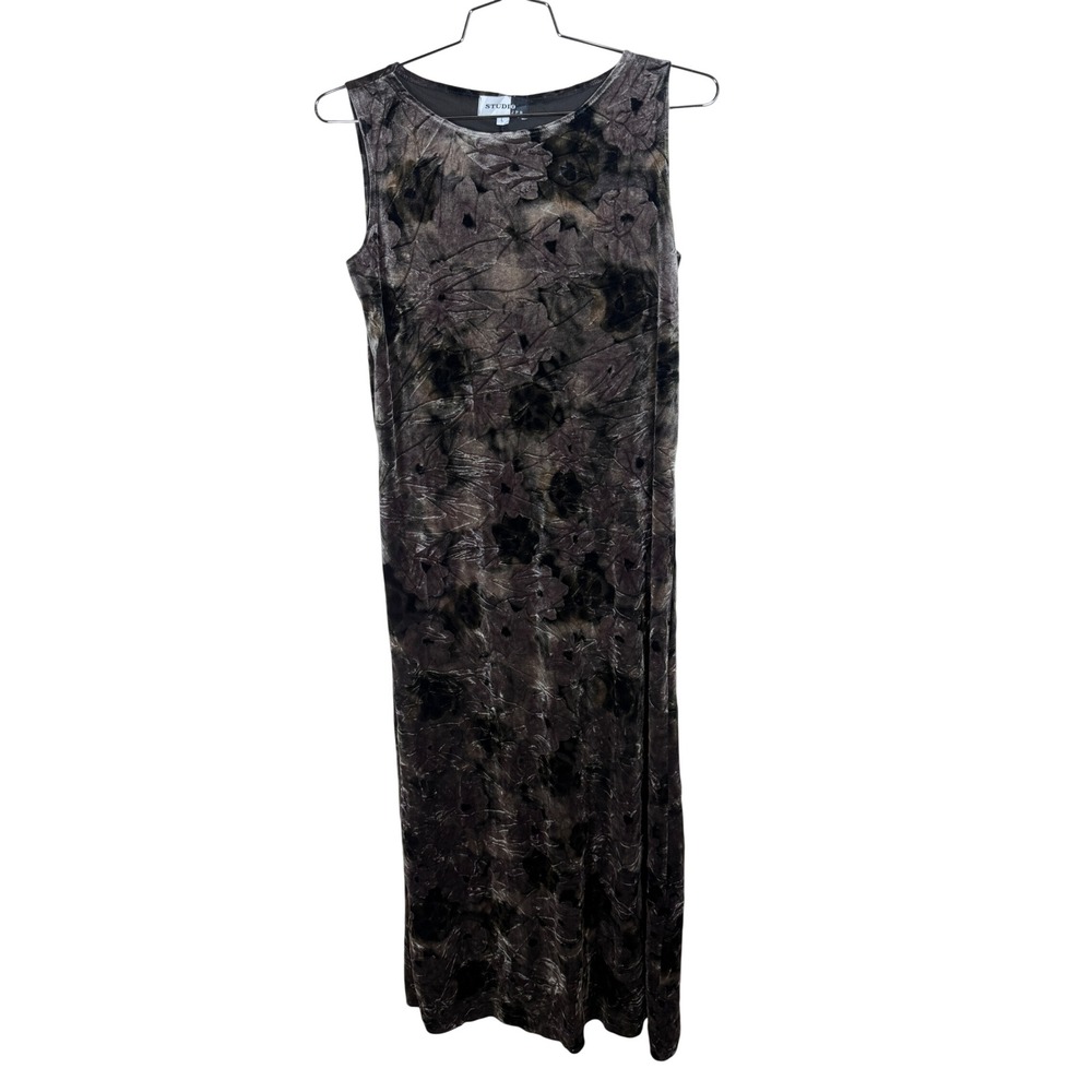 Studio JPR Womens Black Brown Tan Floral Velvet Sleeveless Maxi Dress Ln